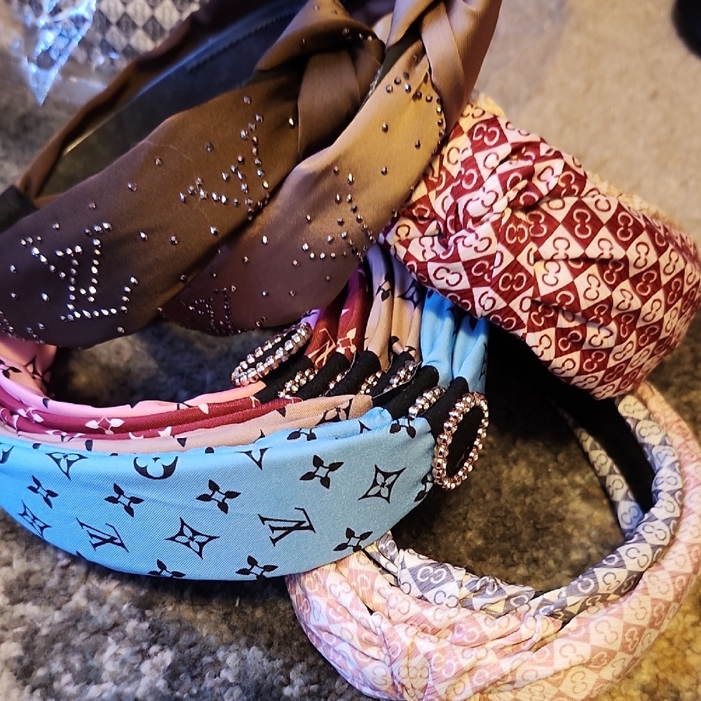 2 Stylish Women's Headband Set - Brown, Red, Blue